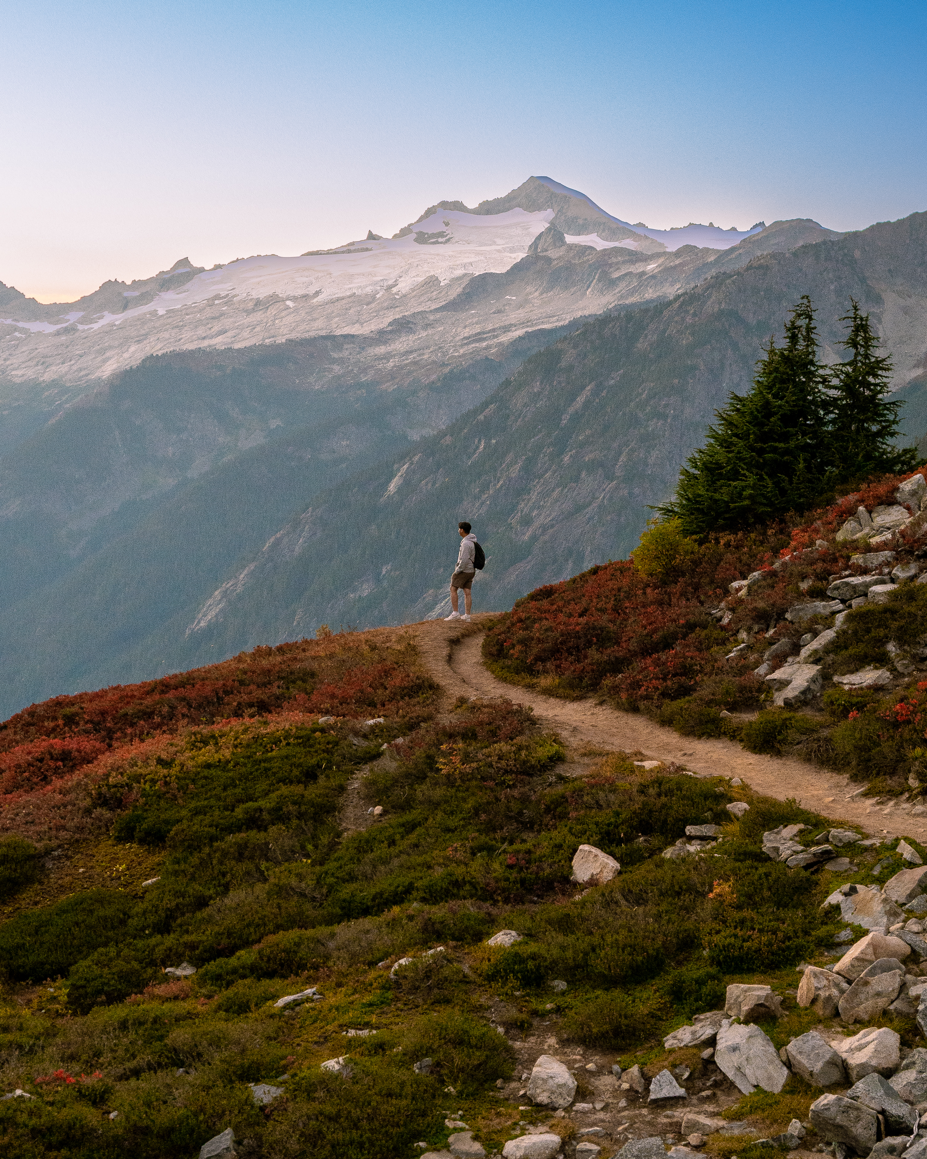 Cascade Mountains with Seattle skyline in the background