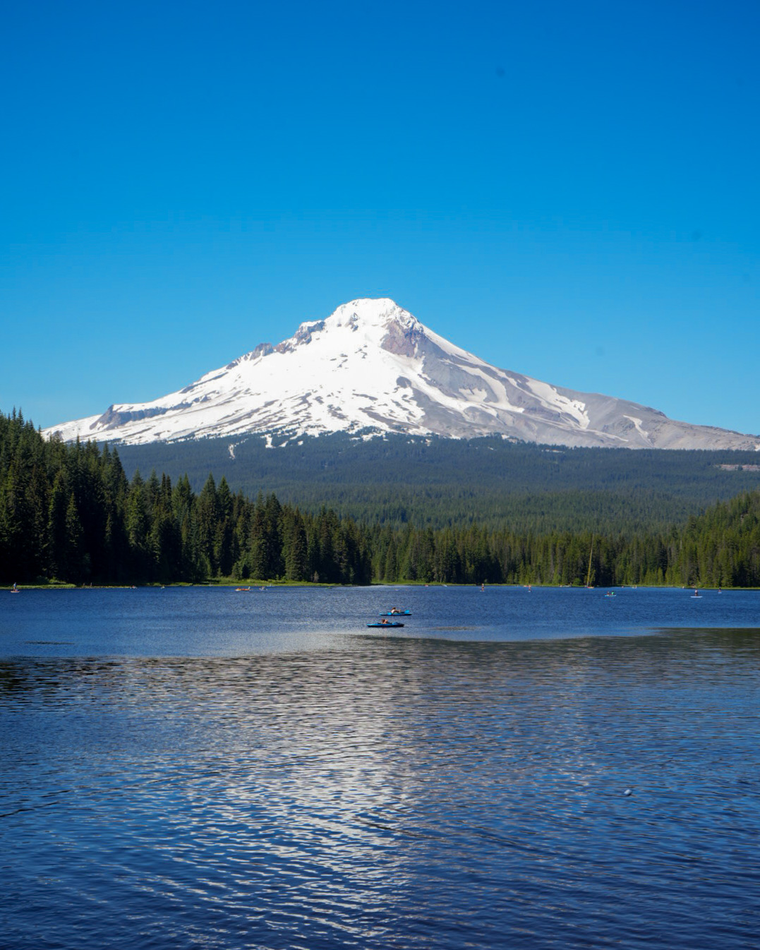 Mount Hood snow-capped peak in Oregon with clear blue sky